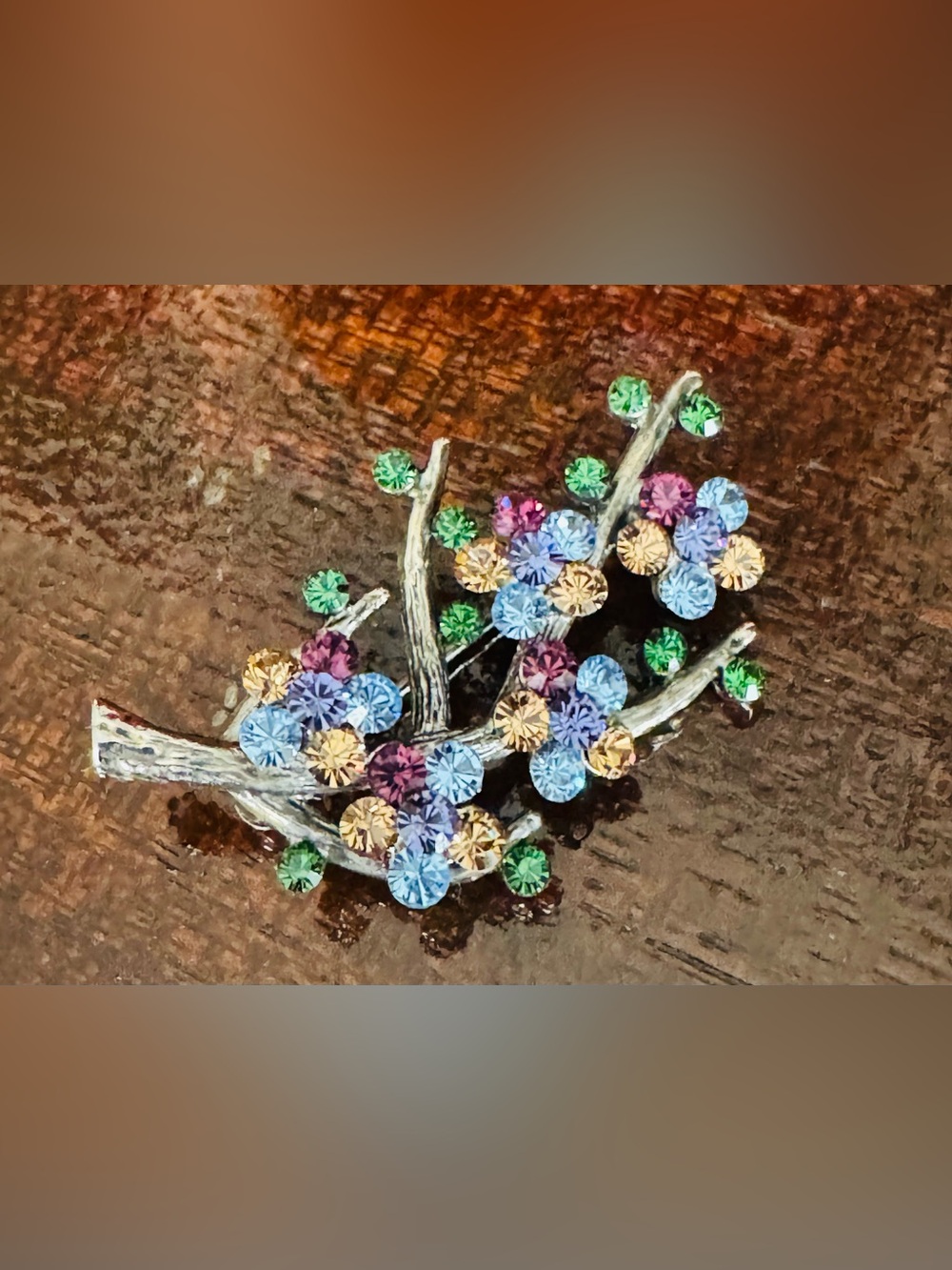 Monet Multicolor Rhinestone Floral Branch Brooch